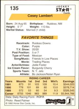 1992 Jockey Star #135 Casey Lambert Back